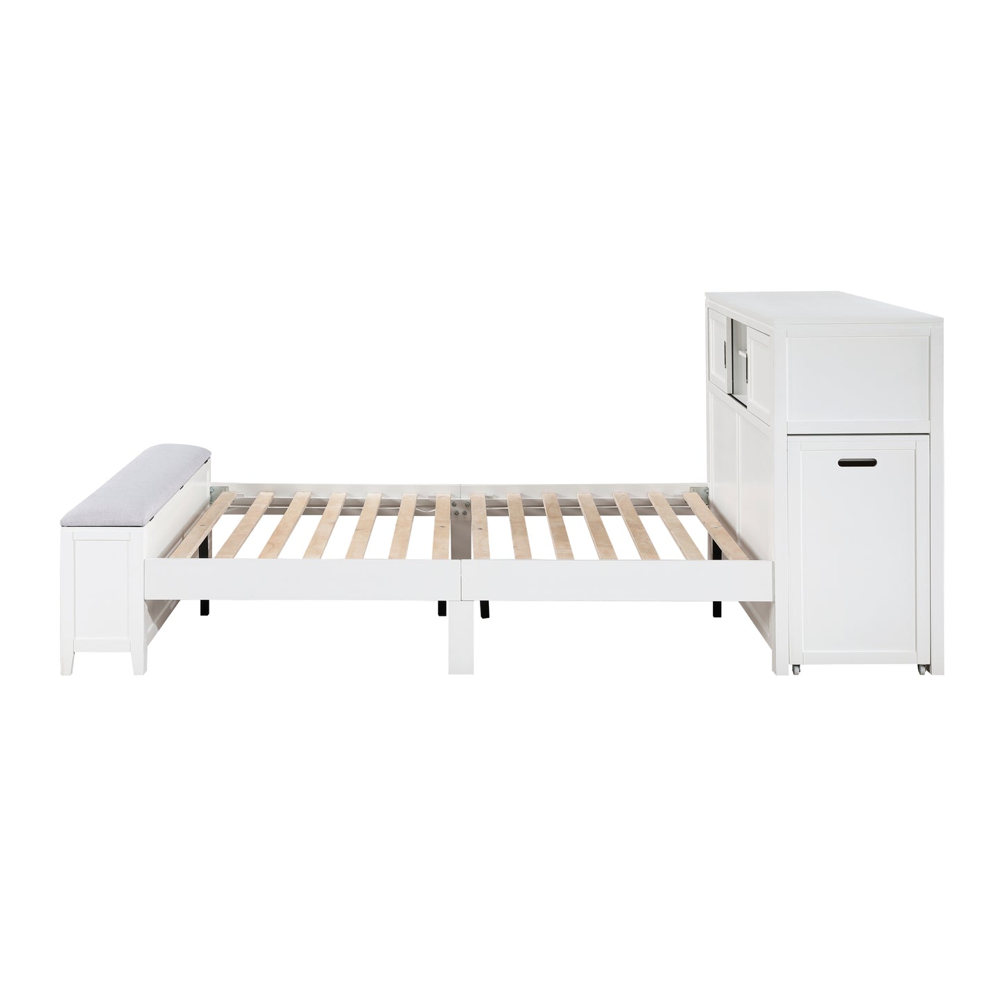 B2024WHBCF-1* - (2) Full Bookcase Bed with Hidden Desk, Stool and Storage Bench