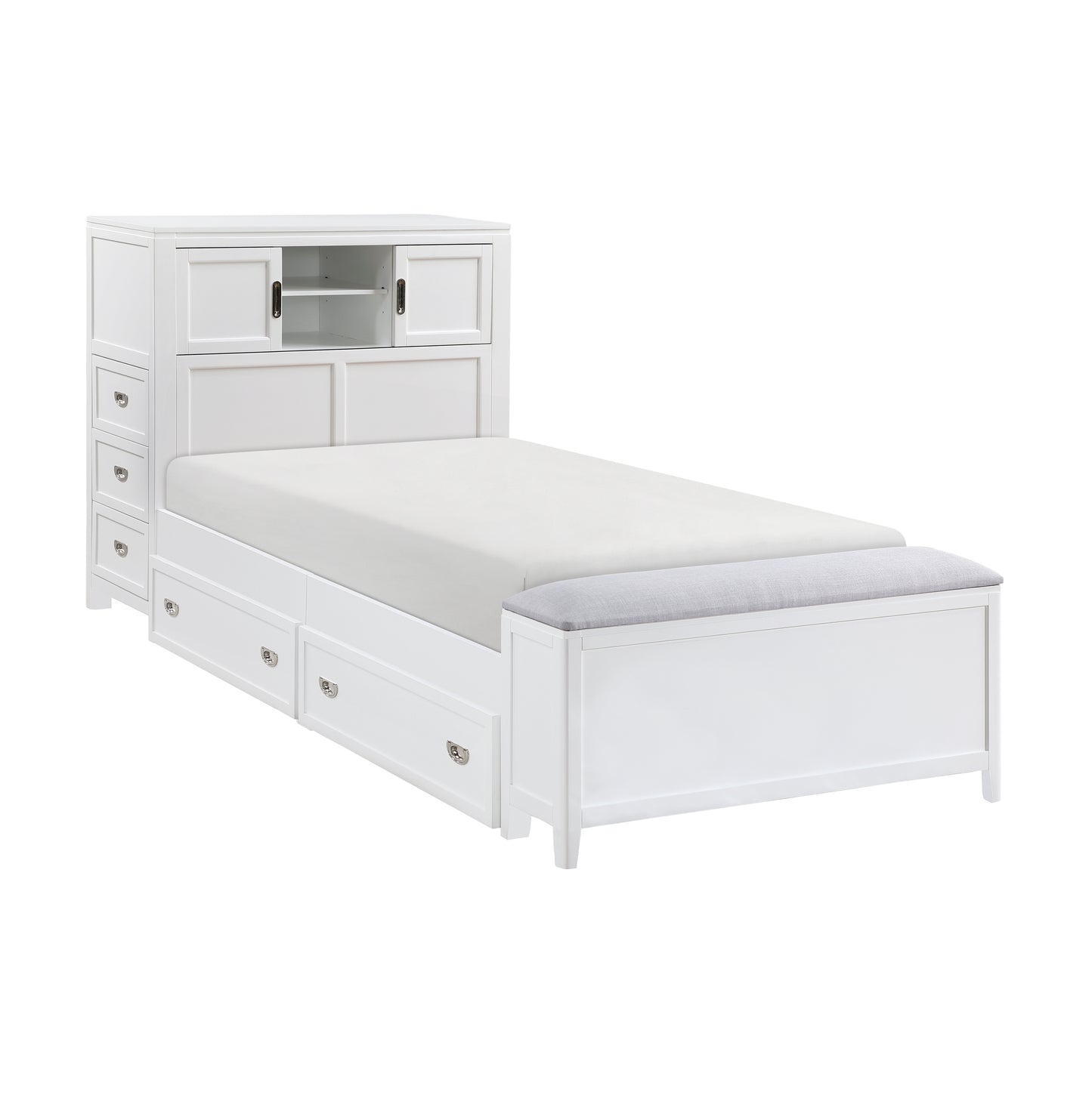 B2024WHBC-1* - (2) Twin Bookcase Bed with Hidden Desk, Stool and Storage Bench