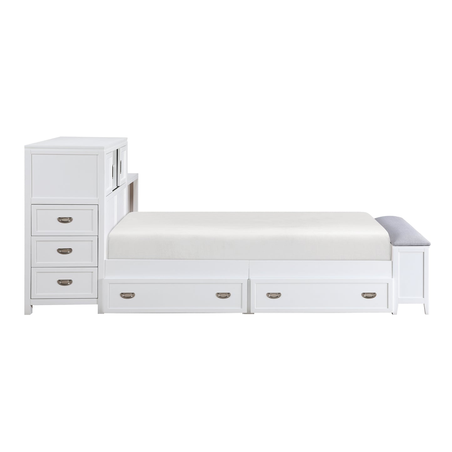 B2024WHBC-1* - (2) Twin Bookcase Bed with Hidden Desk, Stool and Storage Bench