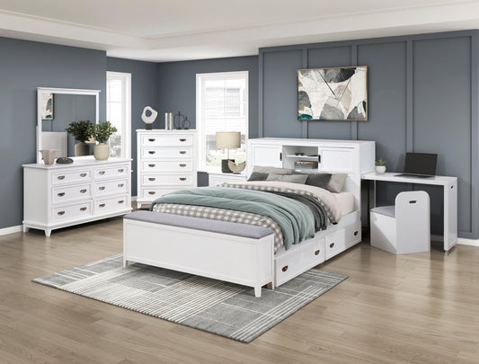 B2024WHBCF-1* - (2) Full Bookcase Bed with Hidden Desk, Stool and Storage Bench