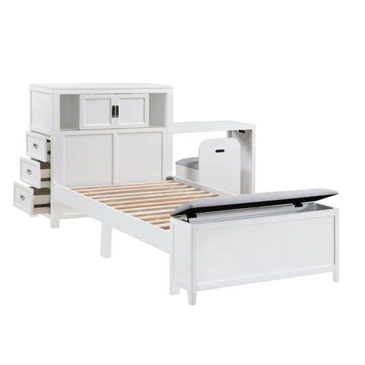 B2024WHBC-1* - (2) Twin Bookcase Bed with Hidden Desk, Stool and Storage Bench