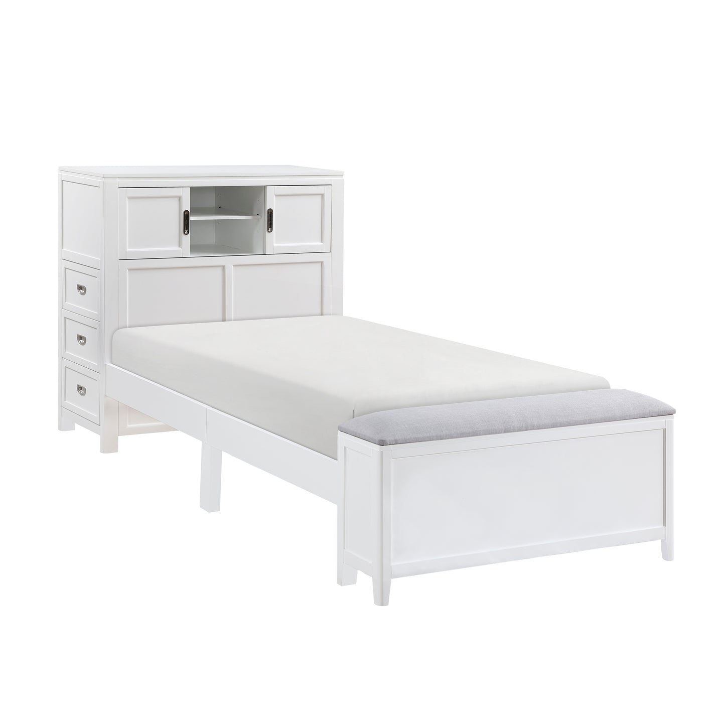 B2024WHBC-1* - (2) Twin Bookcase Bed with Hidden Desk, Stool and Storage Bench
