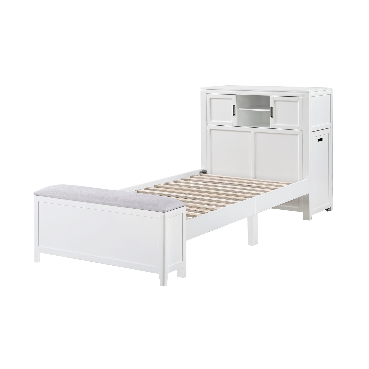 B2024WHBC-1* - (2) Twin Bookcase Bed with Hidden Desk, Stool and Storage Bench