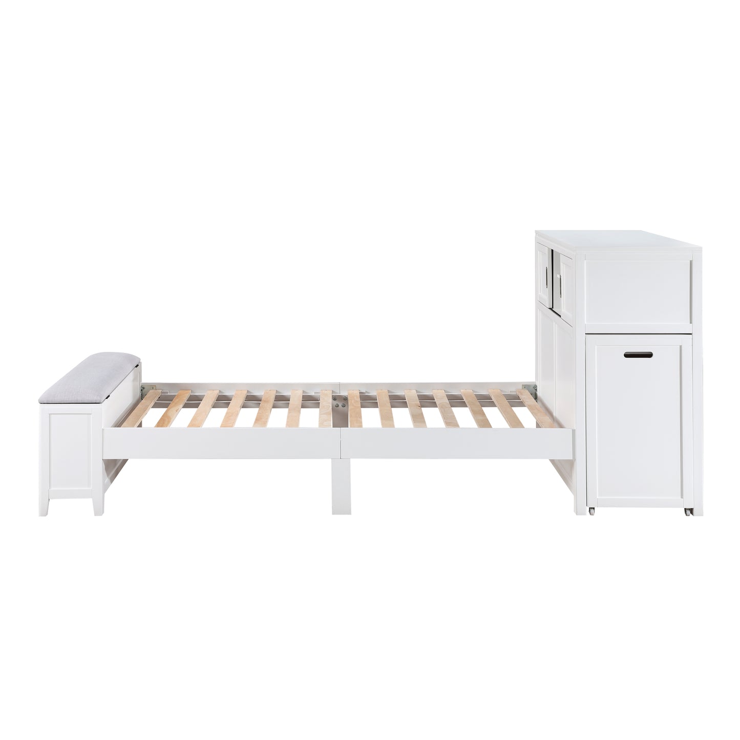 B2024WHBC-1* - (2) Twin Bookcase Bed with Hidden Desk, Stool and Storage Bench