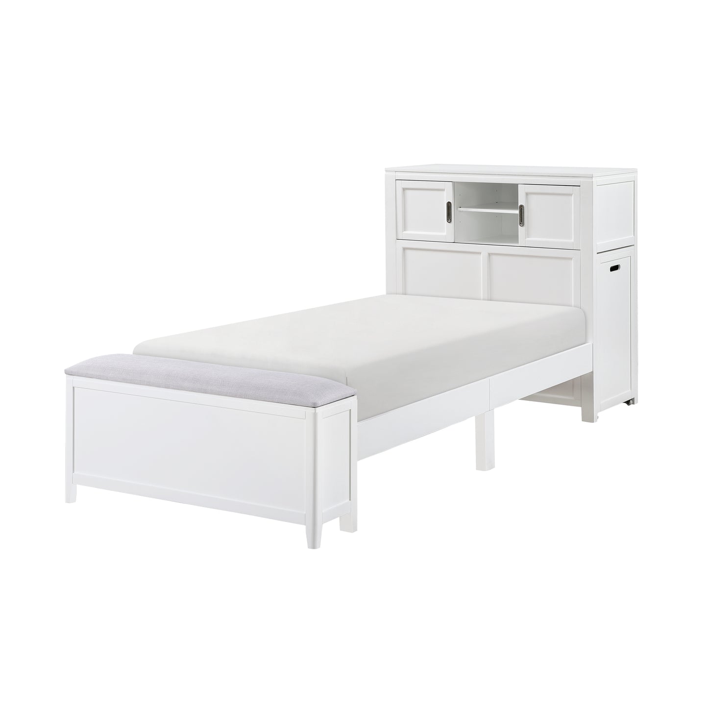 B2024WHBC-1* - (2) Twin Bookcase Bed with Hidden Desk, Stool and Storage Bench