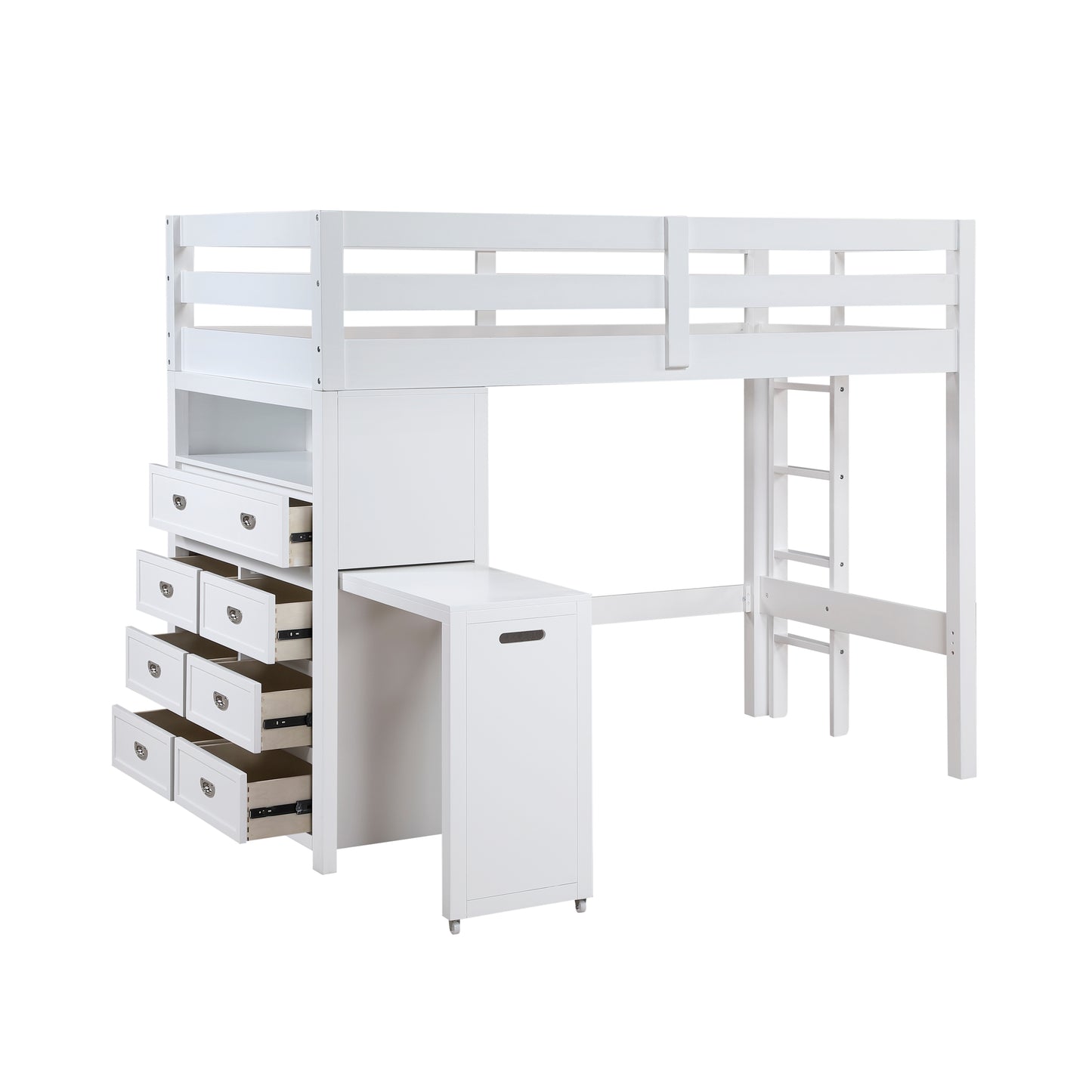 B2024WHLTF-1* - (6) Twin/Full Loft Bunk Bed with Chest and Hidden Desk