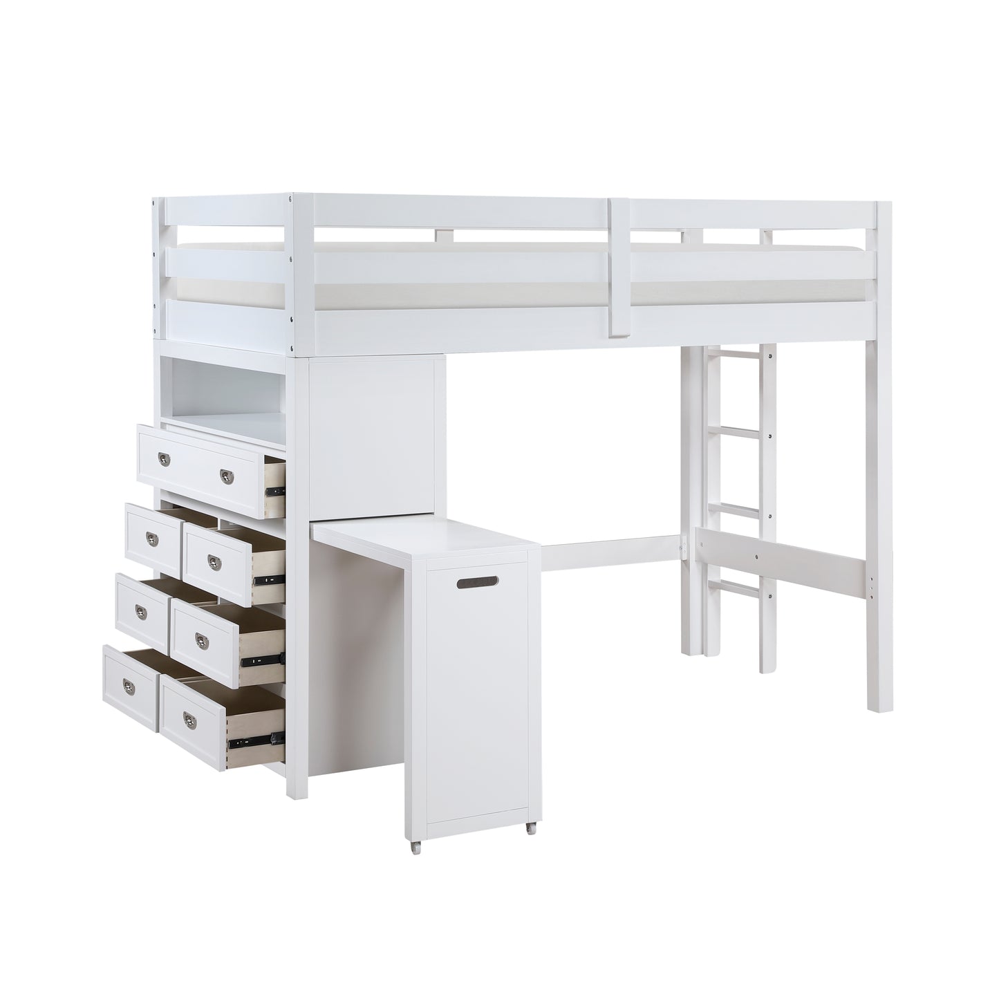 B2024WHLTF-1* - (6) Twin/Full Loft Bunk Bed with Chest and Hidden Desk