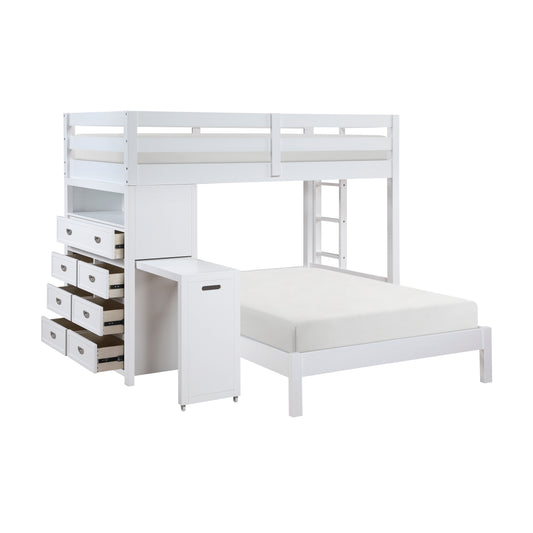 B2024WHLTF-1* - (6) Twin/Full Loft Bunk Bed with Chest and Hidden Desk
