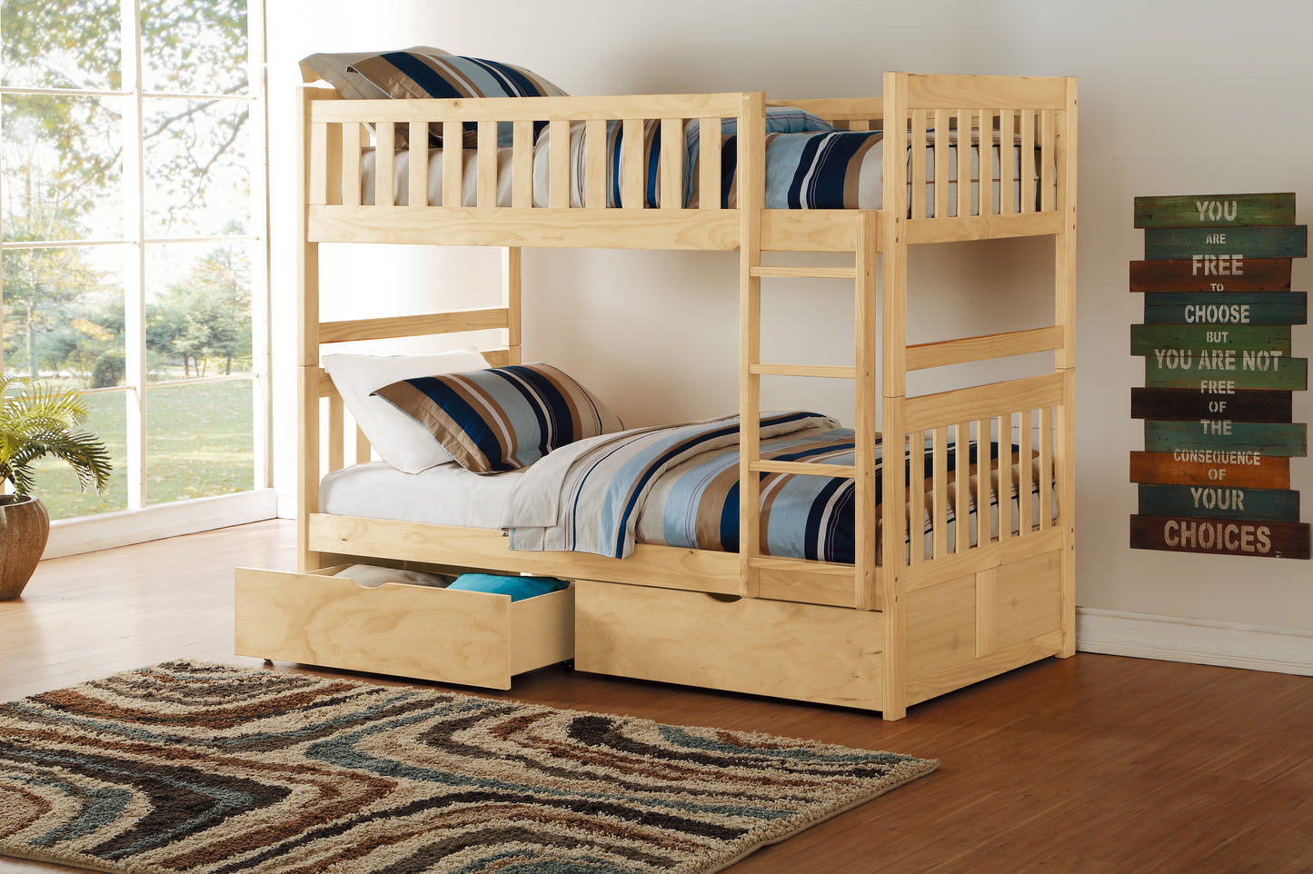 B2043-1*T - (4) Twin/Twin Bunk Bed with Storage Boxes