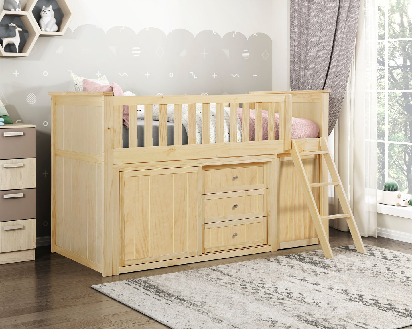 B2043LL-1*BCDR - (5) Low Loft Bunk with Bookcase and Dresser