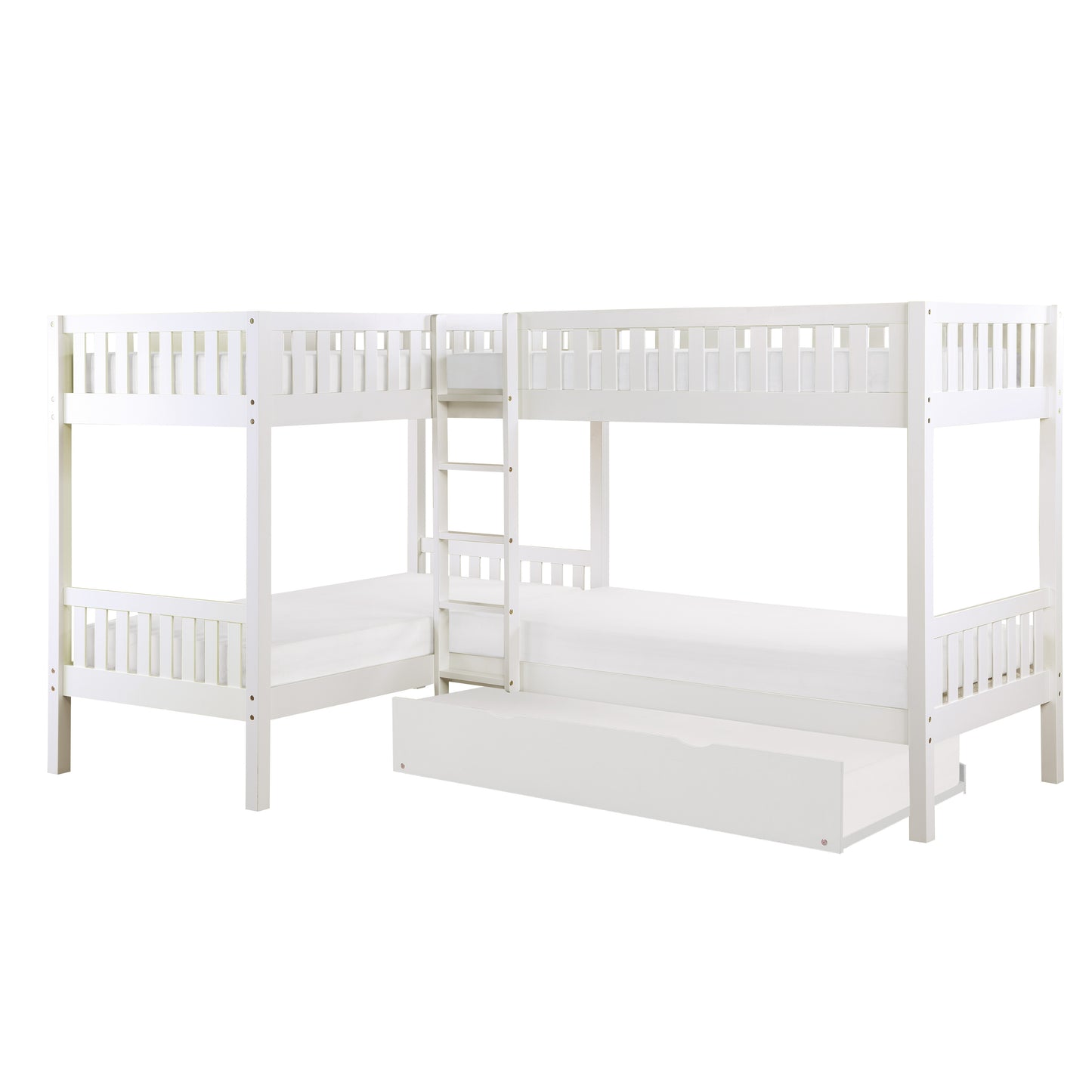 B2053CNW-1R* - (4) Corner Bunk Bed with Twin Trundle