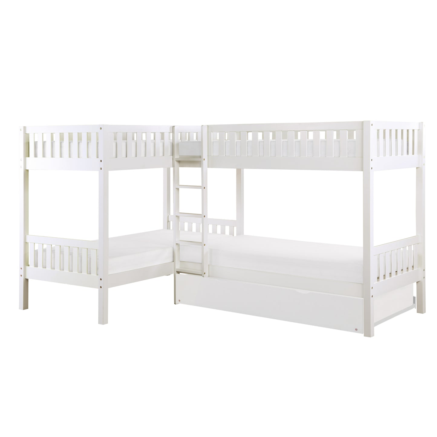 B2053CNW-1R* - (4) Corner Bunk Bed with Twin Trundle