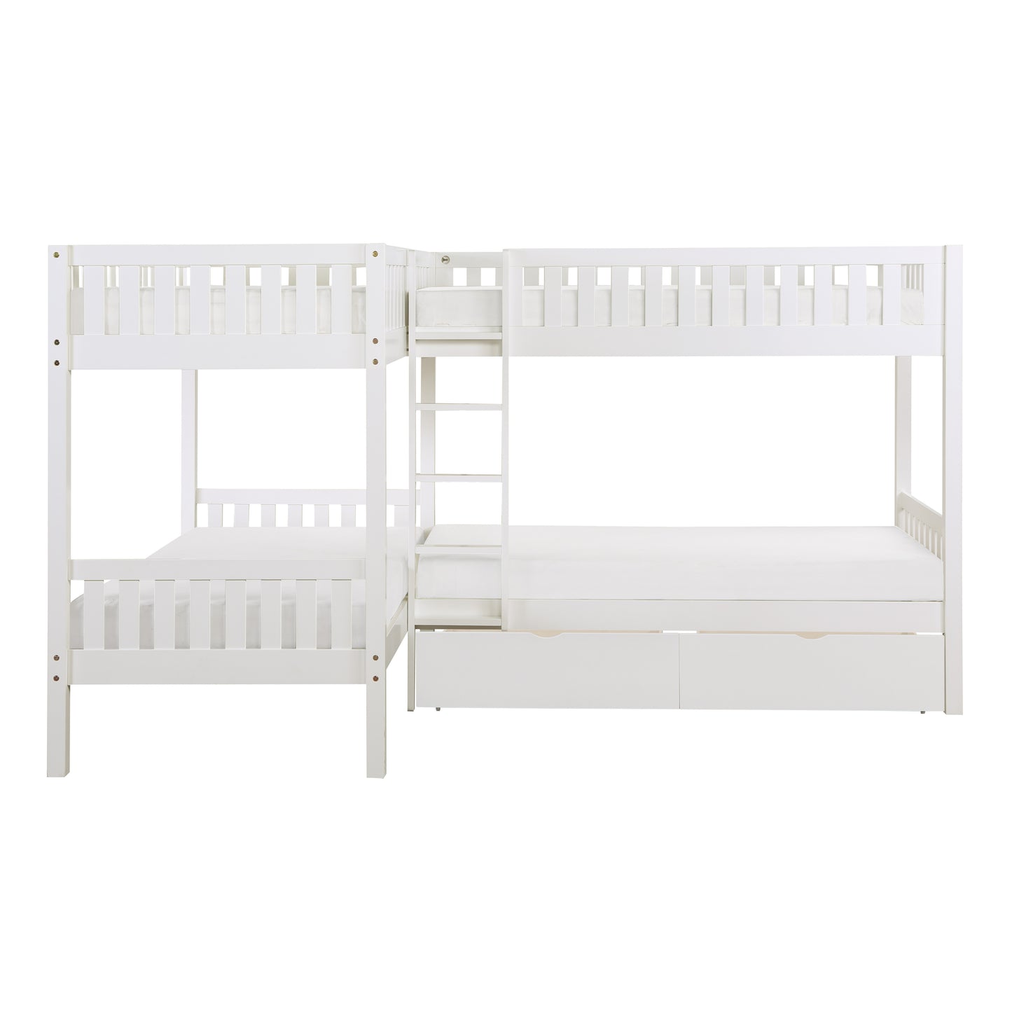 B2053CNW-1T* - (4) Corner Bunk Bed with Storage Boxes