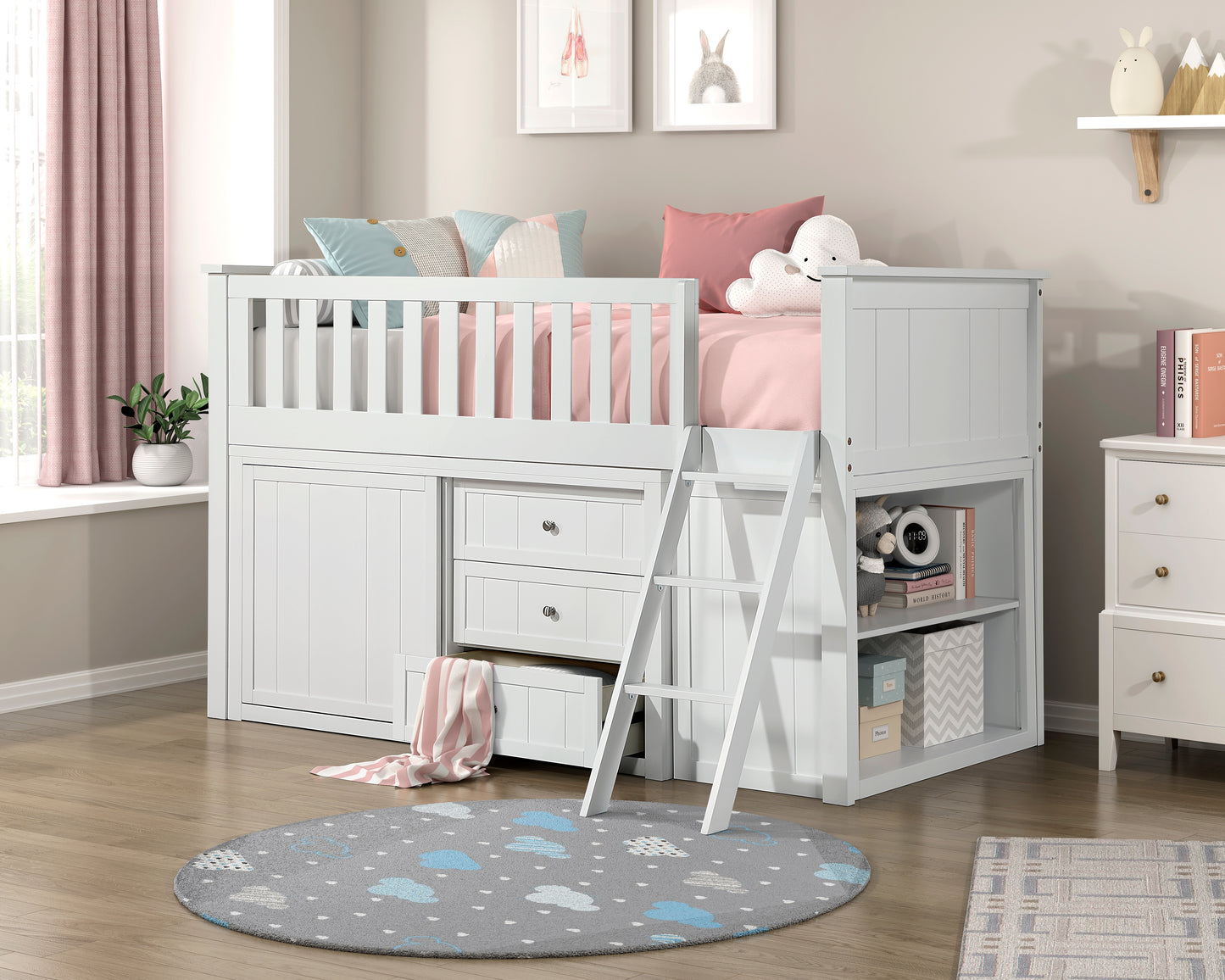 B2053LLW-1*BCDR - (5) Low Loft Bunk with Bookcase and Dresser