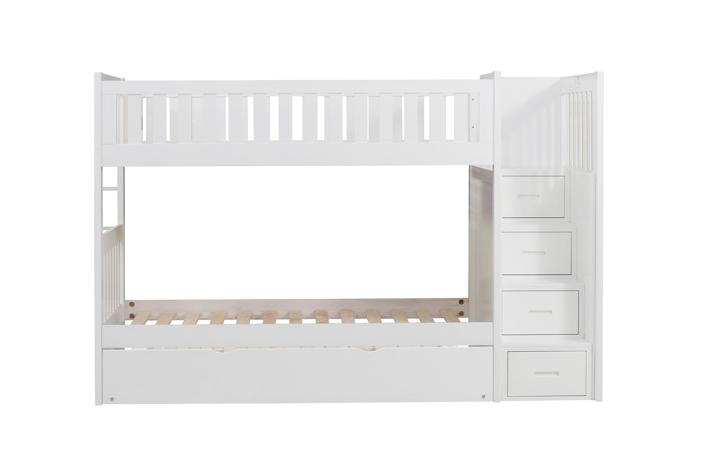 B2053SBW-1*R - (5) Twin/Twin Step Bunk Bed with Twin Trundle