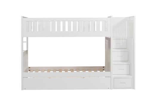 B2053SBW-1*R - (5) Twin/Twin Step Bunk Bed with Twin Trundle