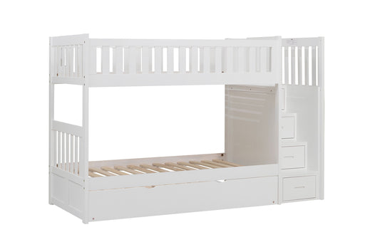 B2053SBW-1*R - (5) Twin/Twin Step Bunk Bed with Twin Trundle