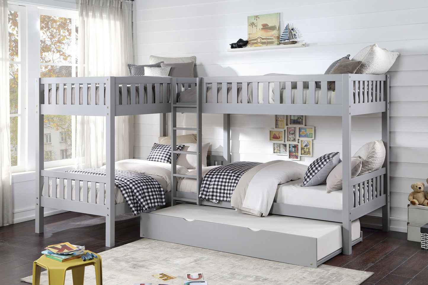 B2063CN-1R* - (4) Corner Bunk Bed with Twin Trundle