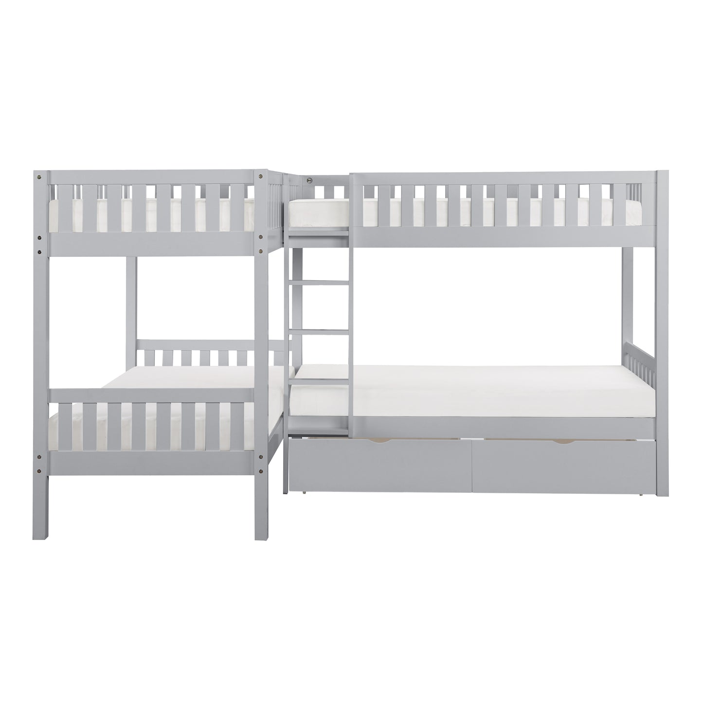 B2063CN-1T* - (4) Corner Bunk Bed with Storage Boxes