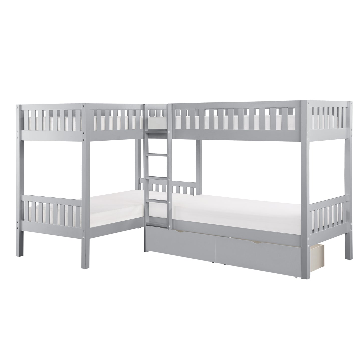 B2063CN-1T* - (4) Corner Bunk Bed with Storage Boxes