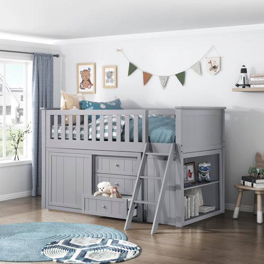 B2063LL-1*BC2DR - (6) Low Loft Bunk with Bookcase and 2 Dressers