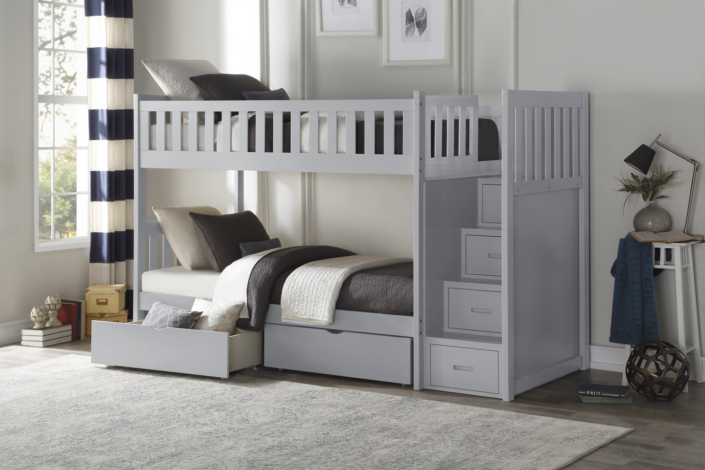 B2063SB-1*T - (5) Twin/Twin Step Bunk Bed with Storage Boxes