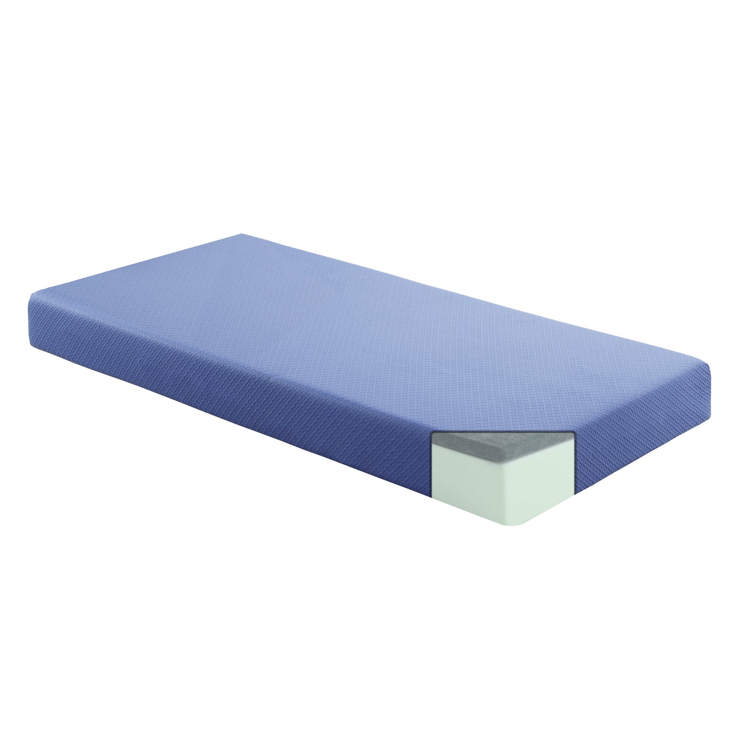 MT-PG07BLT - 7" Blue Twin Gel-Infused Memory Foam Mattress and Pillow Set