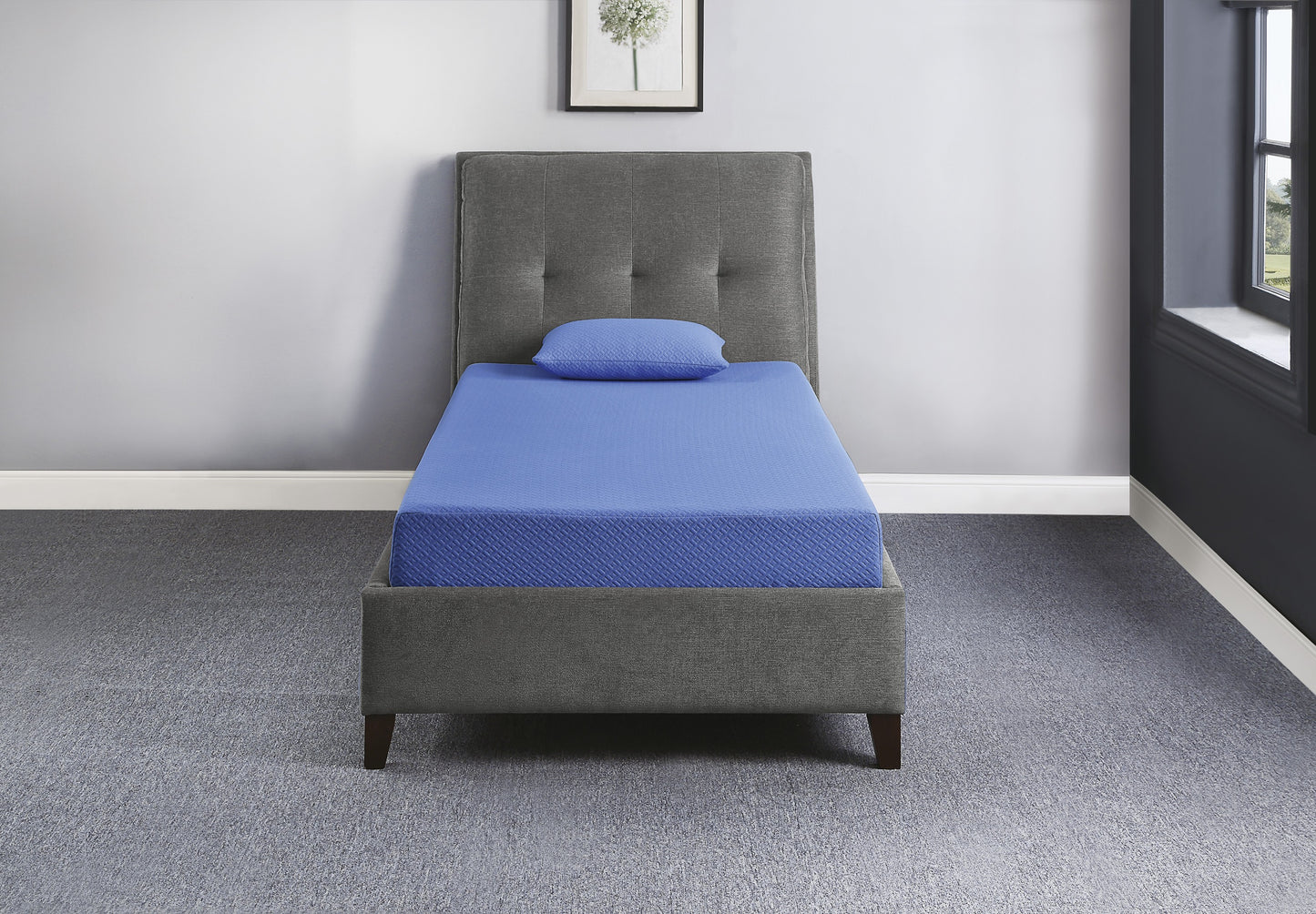 MT-PG07BLT - 7" Blue Twin Gel-Infused Memory Foam Mattress and Pillow Set
