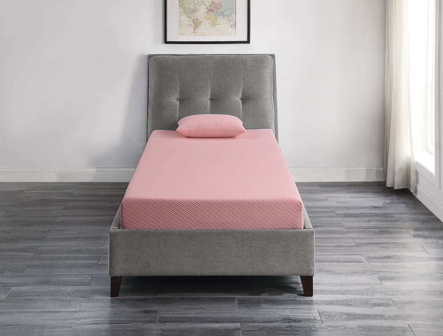 MT-PG07PKT - 7" Pink Twin Gel-Infused Memory Foam Mattress and Pillow Set